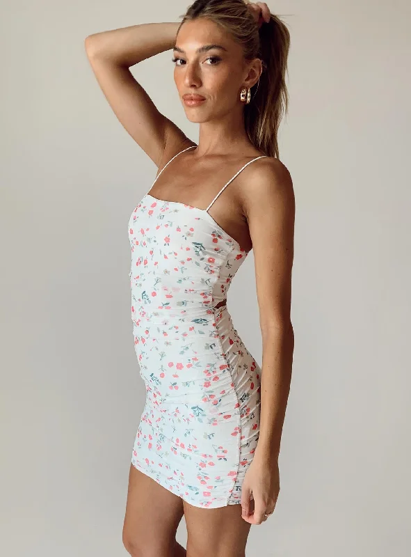 Bodycon dress with a belted waist for a defined figure​Holloway Wishes Mini Dress White Floral