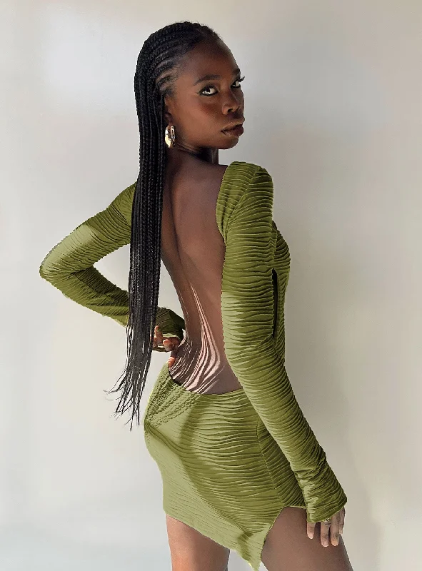 Bodycon dress with a mesh insert for a stylish edge​Ignite Mini Dress Green