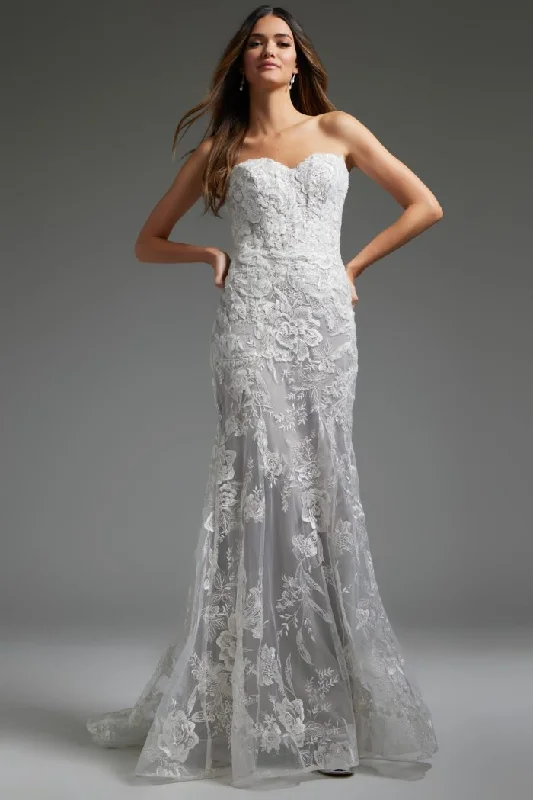 Mermaid silhouette wedding dresses with lace appliques​Jovani JB38221 Bridal Gown Long Mermaild Wedding Dress