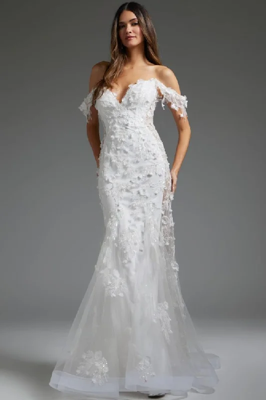 Sheath satin wedding dresses for a sleek appearance​Jovani JB38224 Long Mermaid Bridal Wedding Dress