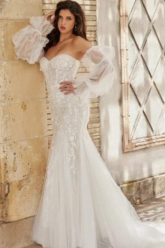 Trumpet - style wedding dresses with a train​Jovani JB38491 Long Bridal Gown Mermaid Puff Wedding Dress