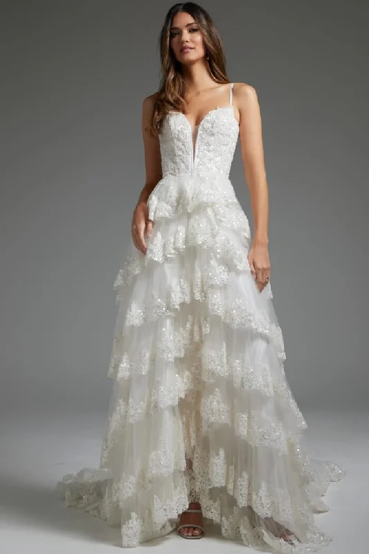 Vintage - themed wedding dresses with pearl accents​Jovani JB38641 Bridal Gown Beaded A Line Long Wedding Dress