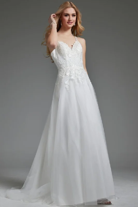 A - line wedding dresses with a beaded neckline​Jovani JB40513 A Line Bridal Gown Beaded Wedding Dress