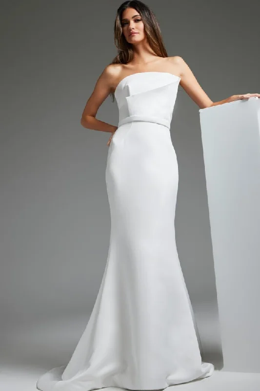 Wedding dresses with a belt made of crystals​Jovani JB40597 Long Mermaid Bridal Gown Simple Wedding Dress