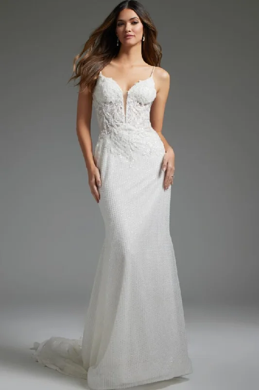 A - line chiffon wedding dresses for a classic look​Jovani JB40639 Bridal Gown Lace Long Wedding Dress