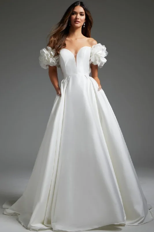Plus - size wedding dresses with a flattering fit​Jovani JB40795 Long Ruffle Pleated Wedding Dress