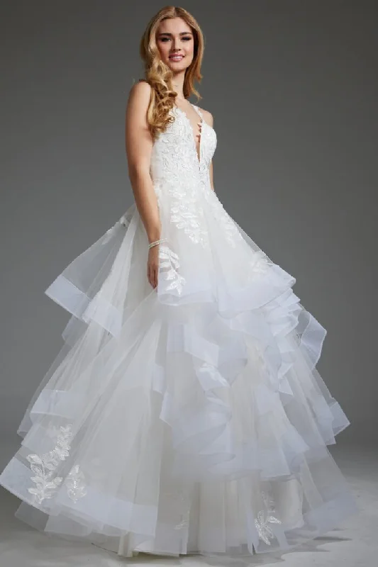 Wedding dresses with a corseted bodice for a cinched waist​Jovani JB41002 Long Layered Bridal Gown A Line Wedding Dress
