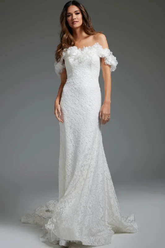 Halter - neck wedding dresses with a unique neckline​Jovani JB42295 Bridal Gown Ruffle Long Wedding Dress