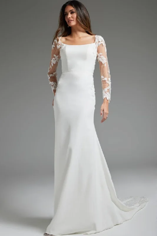 Wedding dresses with a dropped waist for a retro style​Jovani JB42297 Sheath Bridal Gown Long Wedding Dress