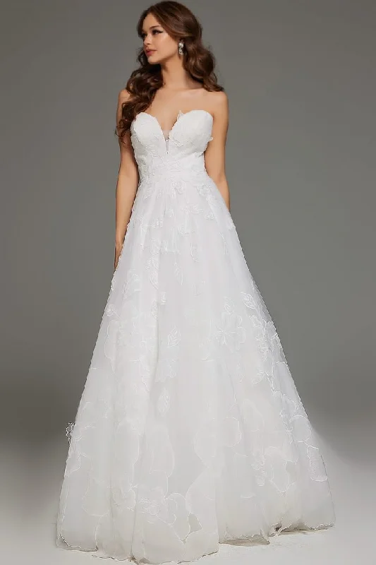 Ruffled wedding dresses with a cascading effect​Jovani JB42324 A Line Long Floral Wedding Dress