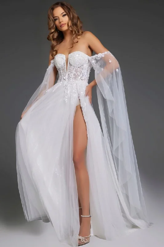 Wedding dresses with a sweetheart - neck and a corseted back​Jovani JB42480 Long Bridal Gown Floral Wedding Dress