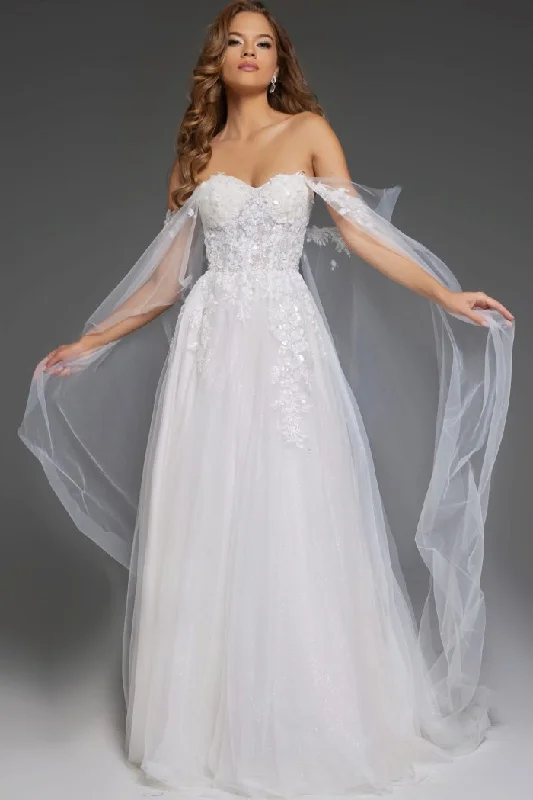 Tulle - over - satin wedding dresses for a soft look​Jovani JB42481 Bridal Gown Fit Long Wedding Dress