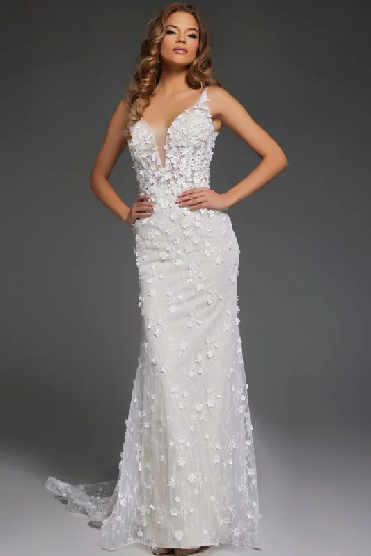 Empire - line wedding dresses with a ruffled skirt​Jovani JB42483 Floral Lace Bridal Gown Long Wedding Dress
