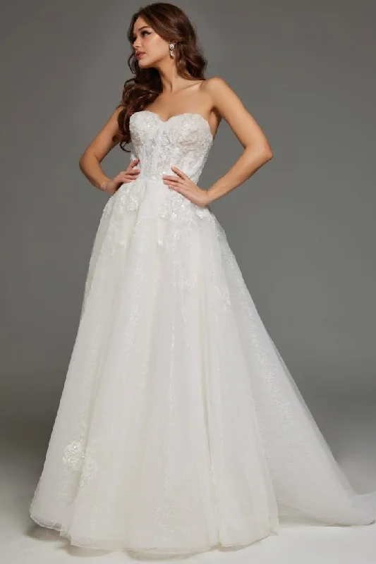 Two - piece wedding dresses with a crop top​Jovani JB43324 Long Beaded Lace Ballgown Wedding Dress
