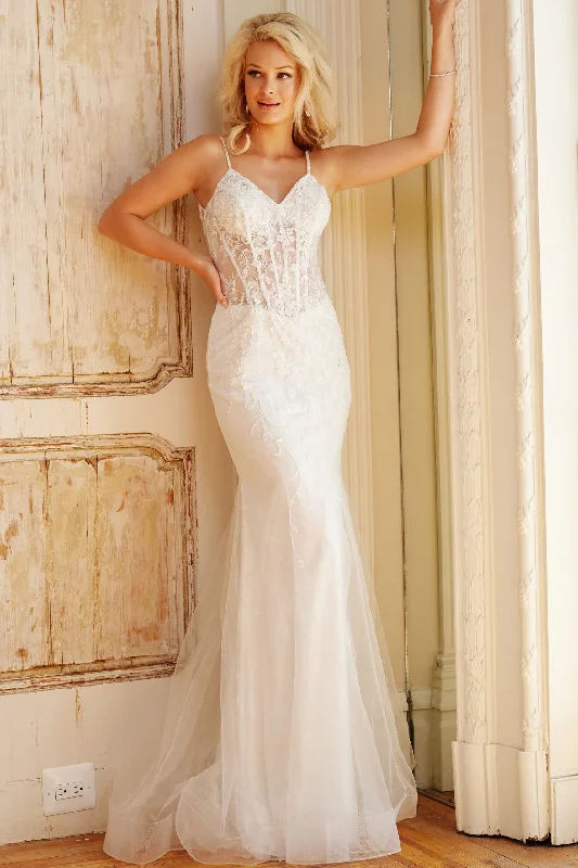 Princess - style wedding dresses with a full skirt​Jovani JB63673 Long Bridal Gown Beaded Wedding Dress