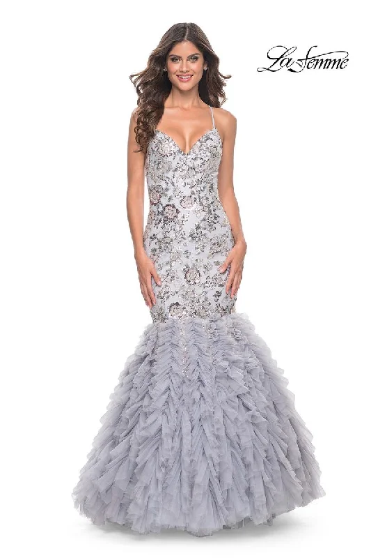 Party dresses with a detachable train for added versatility​La Femme Dress 32105