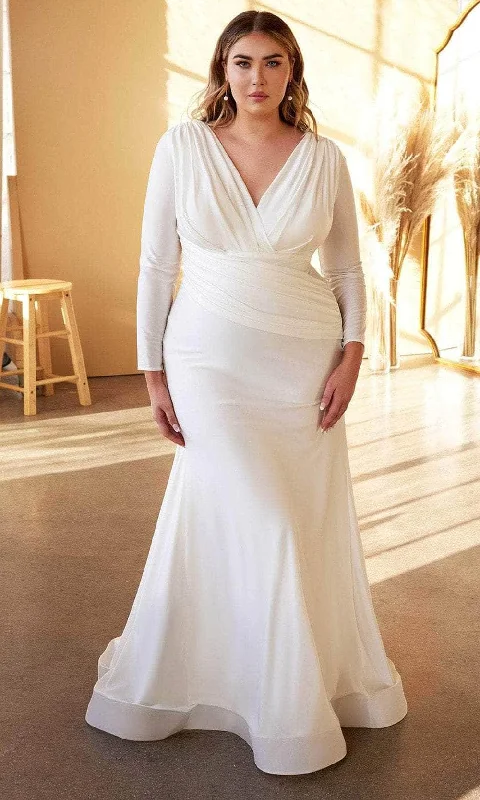 Short - length wedding dresses with a flirty skirt​Ladivine CD0169C - Satin V-Neck Bridal Gown