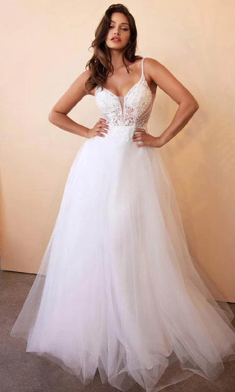 High - low hem wedding dresses for a trendy twist​Ladivine CD0195W - Floral Lace Layered Tulle Wedding Gown