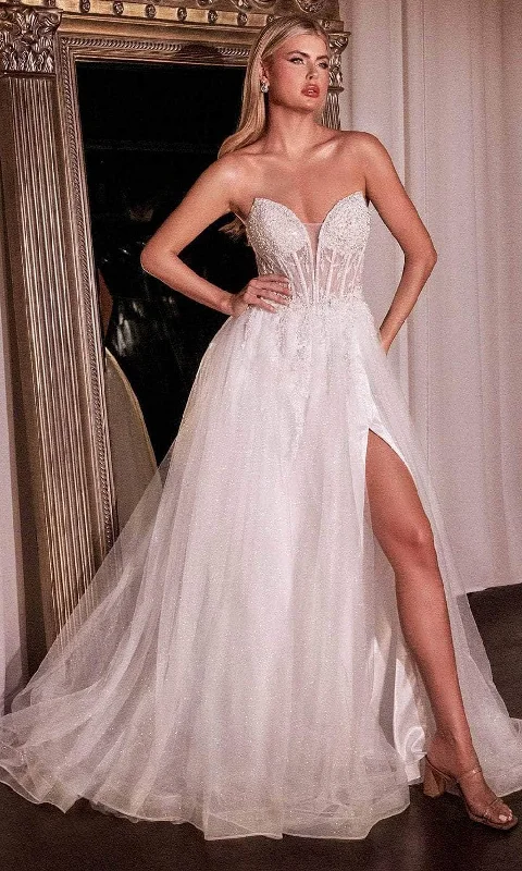 V - neck organza wedding dresses for a romantic touch​Ladivine CD0230W - Strapless V-Neck Bridal Gown