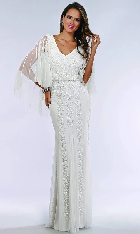 Ballroom - ready wedding dresses with a large skirt​Lara Dresses - 51046 Sheer Cape Sleeve Embellished Sheath Bridal Dress