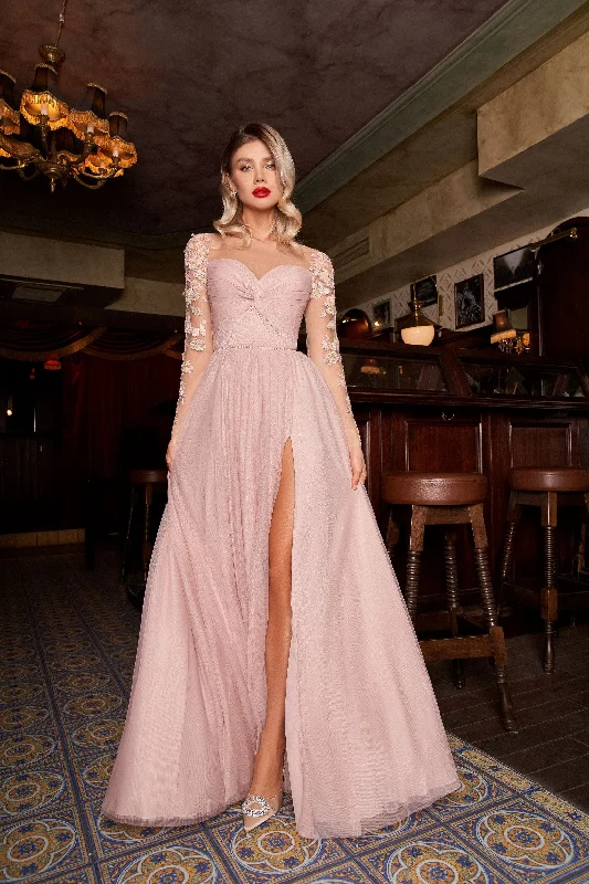 Midi - length party dresses for a modest and fashionable choice​Long Prom Dress With Embroidered Sleeves