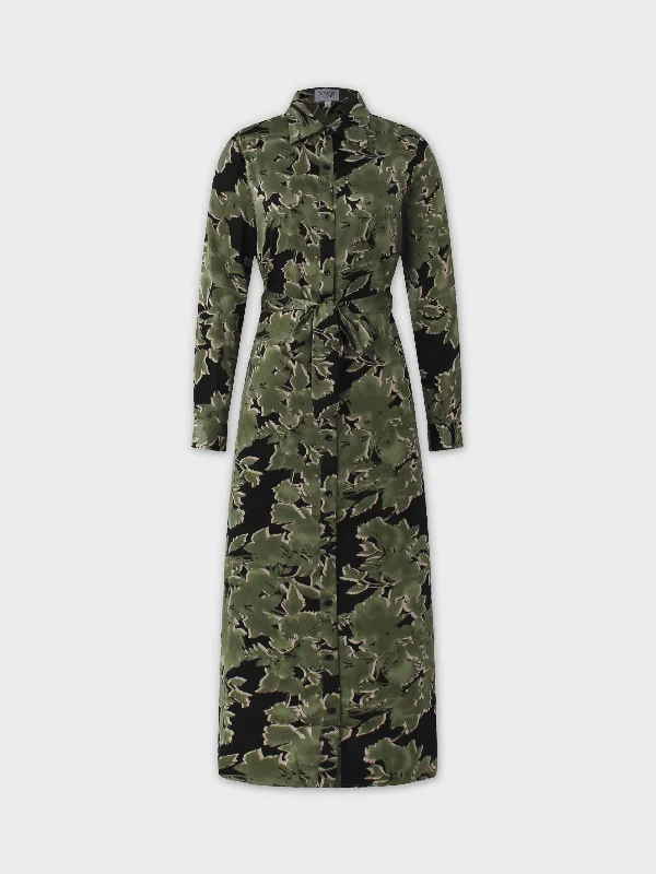 Strapless bodycon dress for a glamorous evening​Long Shirtdress-Green/Black Floral