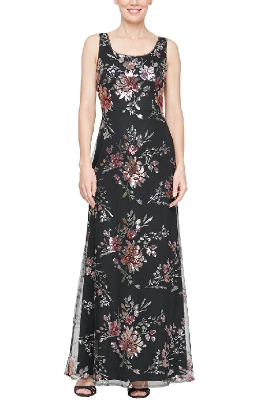 Wedding guest dresses with fringe accents for a bohemian - inspired weddingLong Sleeveless Scoop Neck Dress with Sequin Detail