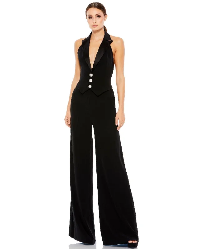 Bodycon dress with a cold - shoulder design​Mac Duggal 2643 Formal Halter Neck Tuxedo Jumpsuit