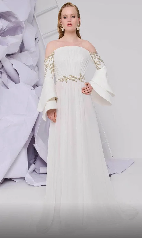 Mermaid silhouette wedding dresses with lace appliques​MNM Couture B1103 - Gilt Beaded A-Line Dress