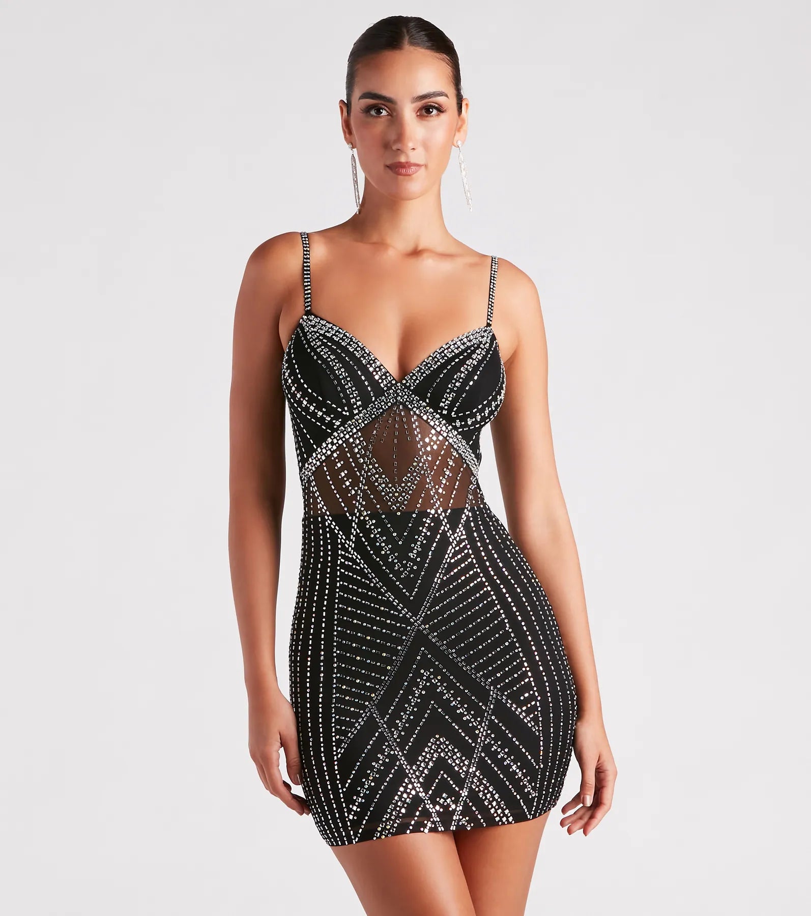 Bodycon dress made of satin for a luxurious feel​Nessa Rhinestone Mesh Party Dress