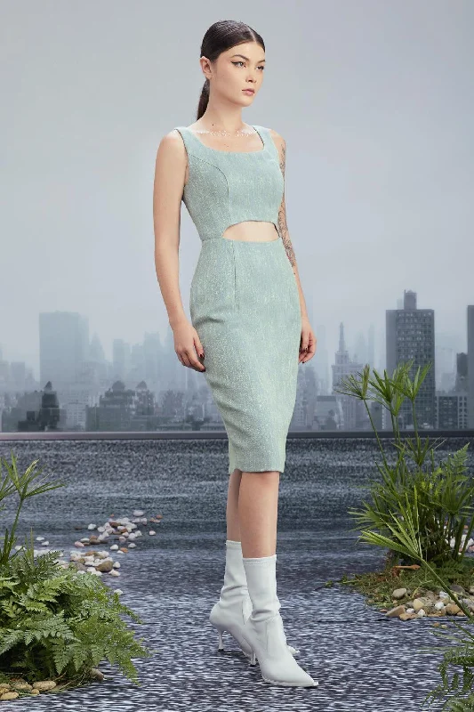 Party dresses with a one - shoulder design for a modern and unique look​New Vintage Pencil Square Neck Tweed Knee-length Dress