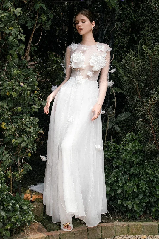 Party dresses with a fringed detail for a fun and dynamic style​Perany A-line Illusion Neck Foam Organza Floor Length Dress