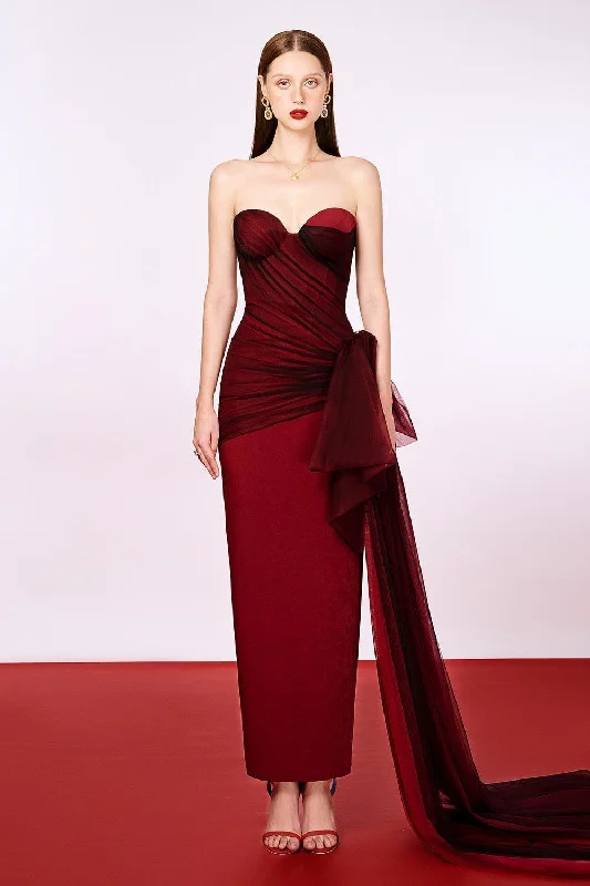 Fairy - themed party dresses with wings and glitter for a magical look​Phoenix Strapless Sweetheart Neck Velvet Ankle Length Dress