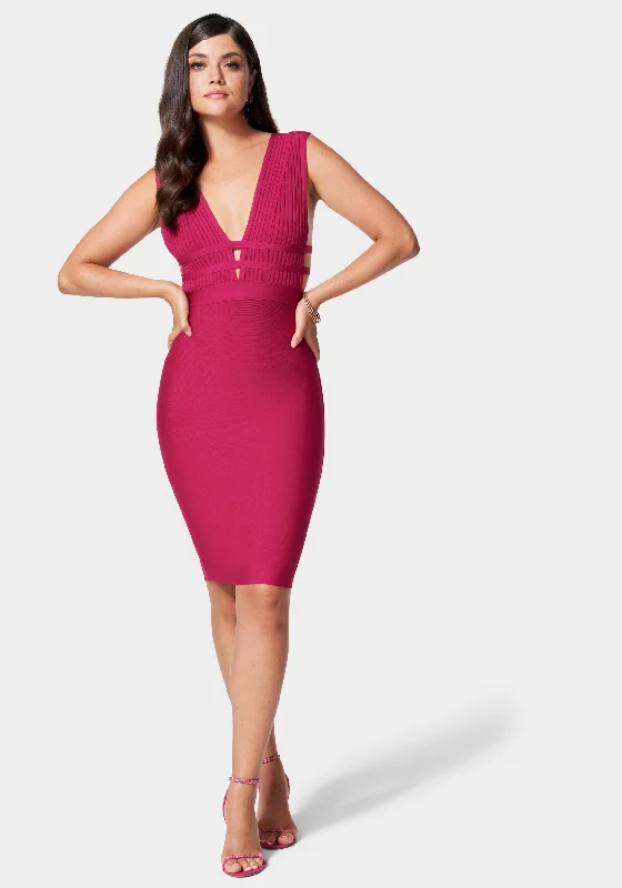 Bodycon dress with a transparent panel​Plunge Neck Bandage Dress