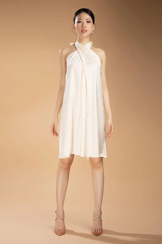 Party dresses with a mermaid silhouette for a figure - hugging fit​Santiago Halter Criss Cross Neck Silk Blend Above The Knee Dress
