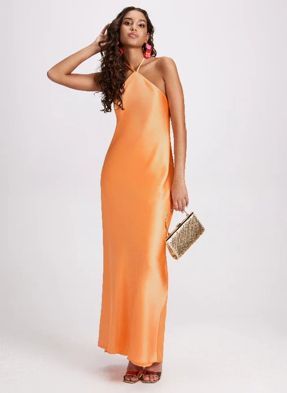 Sleeveless wedding guest dresses with ruffled hemsSatin Cowl Back Slip Dress