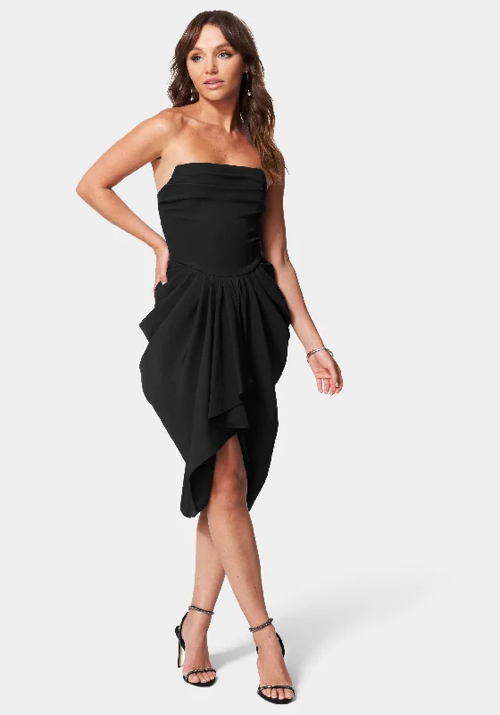Bodycon dress with a bow accent​Strapless Gathered Waist Midi Dress
