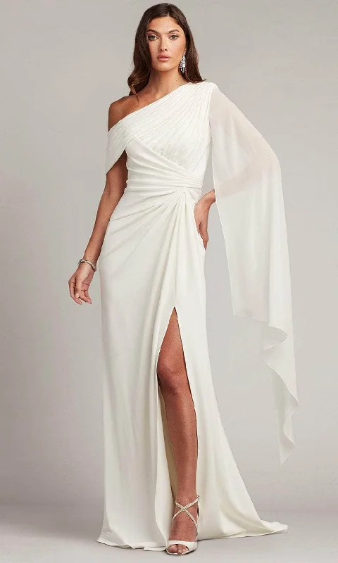 Trumpet - style wedding dresses with a train​Tadashi Shoji BOS22813LBR - Drape Sleeve Ruched Detailed Wedding Dress