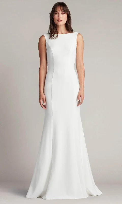 Short - length wedding dresses with a flirty skirt​Tadashi Shoji BOS24104L - Beckwith Rosette Low Back Evening Gown