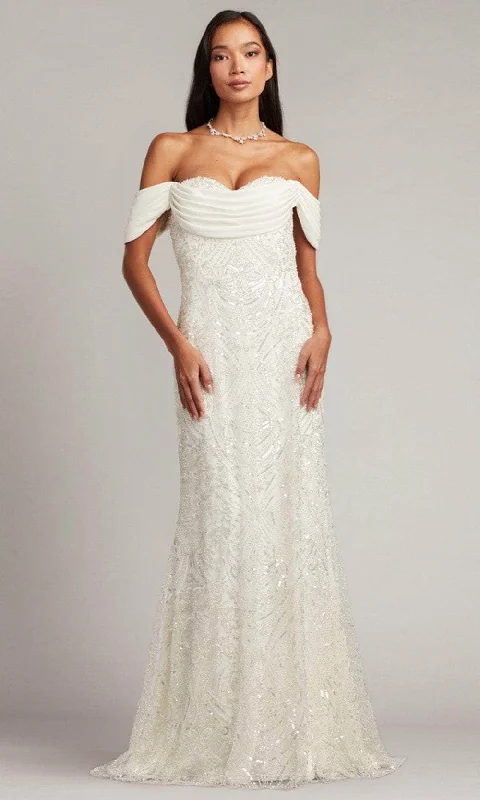 Embroidered wedding dresses with metallic threads​Tadashi Shoji CCY23400L - Draped Off Shoulder Long Gown