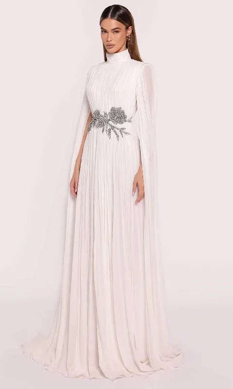 Vintage - themed wedding dresses with pearl accents​Tarik Ediz 98880 - Cape Sleeve Shirred Gown