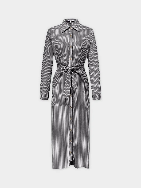 Bodycon dress with a button - down front​Monday Dress-B/W Pinstripe