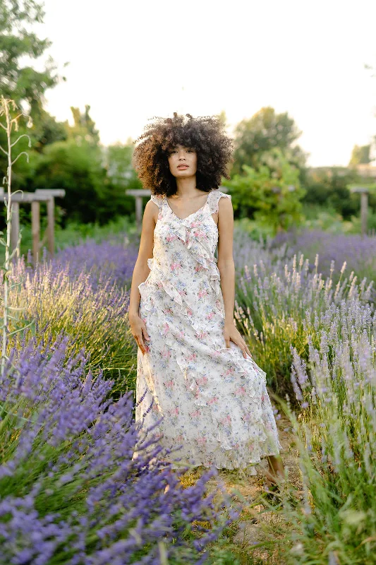 Plaid wedding guest dresses in muted colors for a fall weddingVioletta Ruffled Maxi Dress