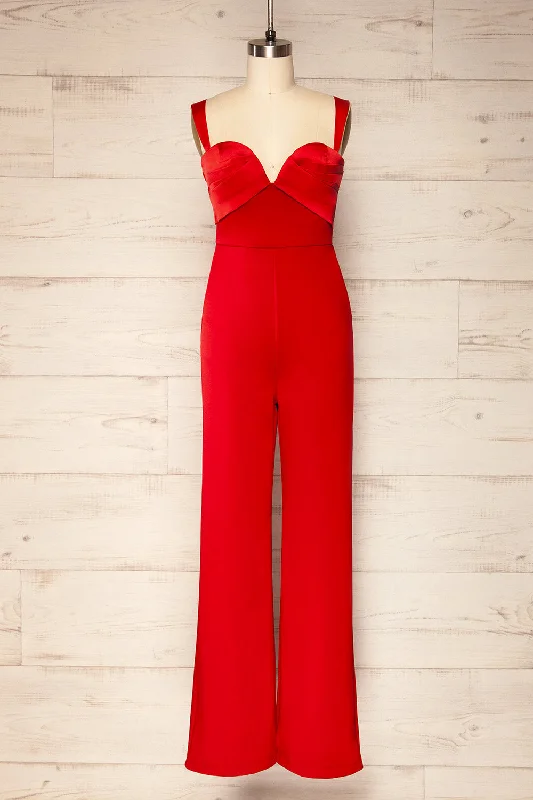 Mini wedding guest dresses with glittery accents for a trendy lookWillow Red | Sleeveless Bustier Jumpsuit