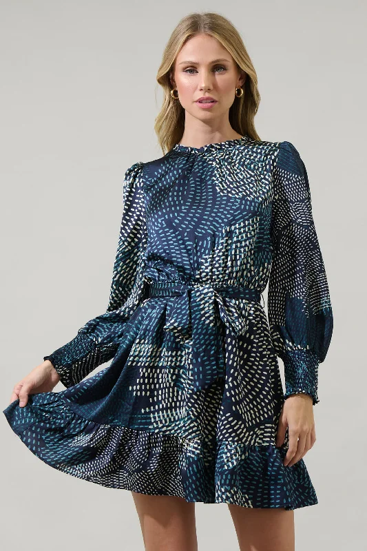 Sleeveless formal dresses with sequined straps and a - line skirts for a classic formal eventKirby Geometric Sevilla Satin Ruffle Dress