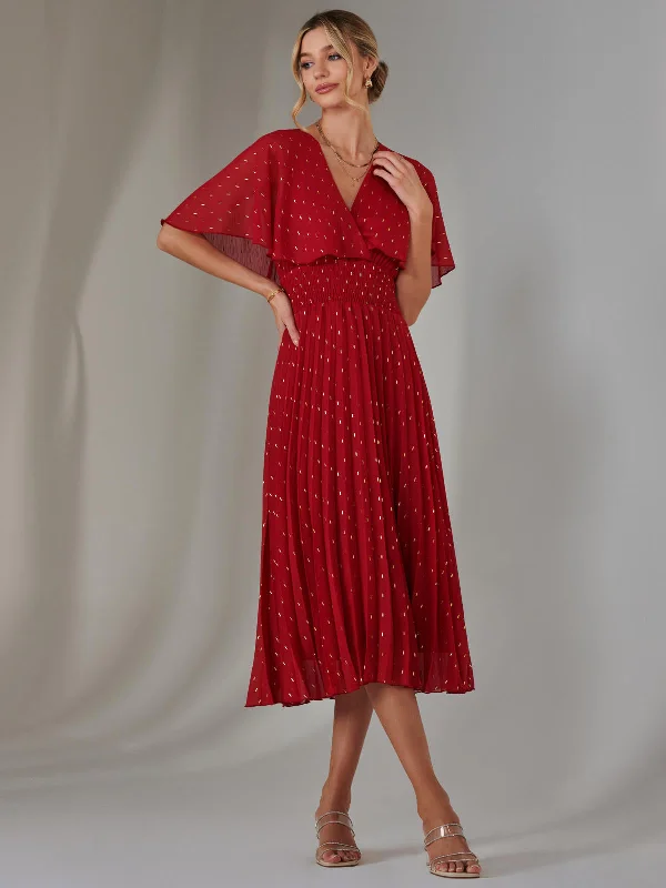 Sequined formal dresses with open backs for a sexy prom styleMetallic Spot Chiffon Pleated Dress, Dark Red Sequined formal dresses with open backs for a sexy prom styleMetallic Spot Chiffon Pleated Dress, Dark Red