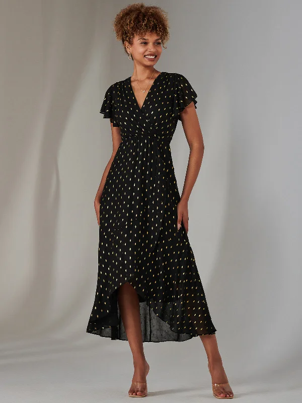 Prom dresses with side - slit pockets and solid - color fabrics for a practical and stylish formal lookMetallic Spot Textured Chiffon Maxi Dress, Black Prom dresses with side - slit pockets and solid - color fabrics for a practical and stylish formal lookMetallic Spot Textured Chiffon Maxi Dress, Black