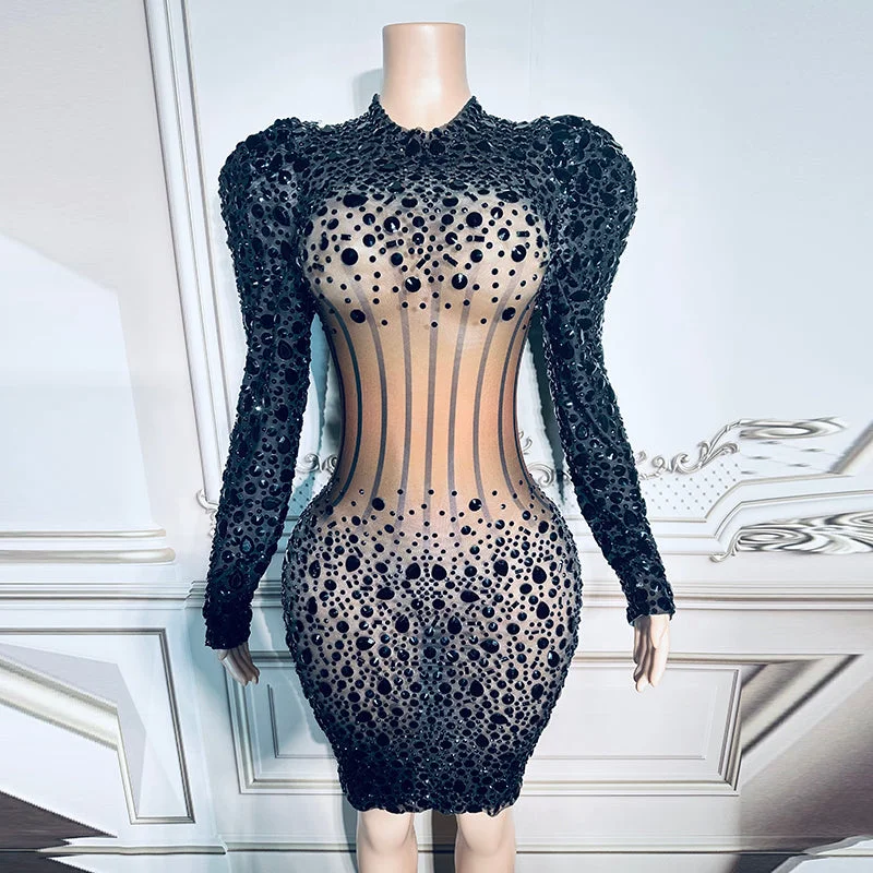 Formal dresses with cold - shoulder ruffled sleeves and floral prints for a romantic and trendy formal styleNOCANCE novance 2023 new luxury diamonds shiny shoulder padded black dresses elegant women formal party evening dresses party