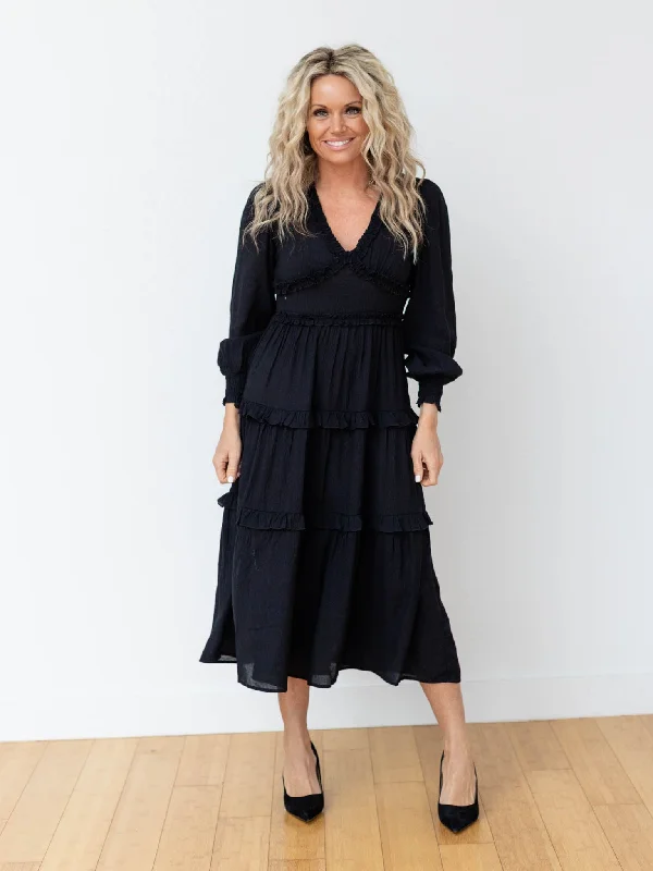 Prom dresses with metallic - colored fabrics and beaded embroidery for a glamorous promPINCH Long Sleeve Ruffle Detail Dress Prom dresses with metallic - colored fabrics and beaded embroidery for a glamorous promPINCH Long Sleeve Ruffle Detail Dress