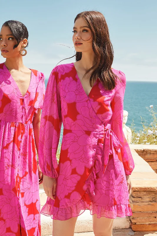 Formal dresses with geometric patterns and metallic accents for a modern formal affairZalea Floral Mini Wrap Dress Formal dresses with geometric patterns and metallic accents for a modern formal affairZalea Floral Mini Wrap Dress